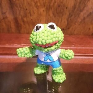 1986 The Muppet Babies Kermit Figure Hand Crafted Upcycled Beaded Vintage